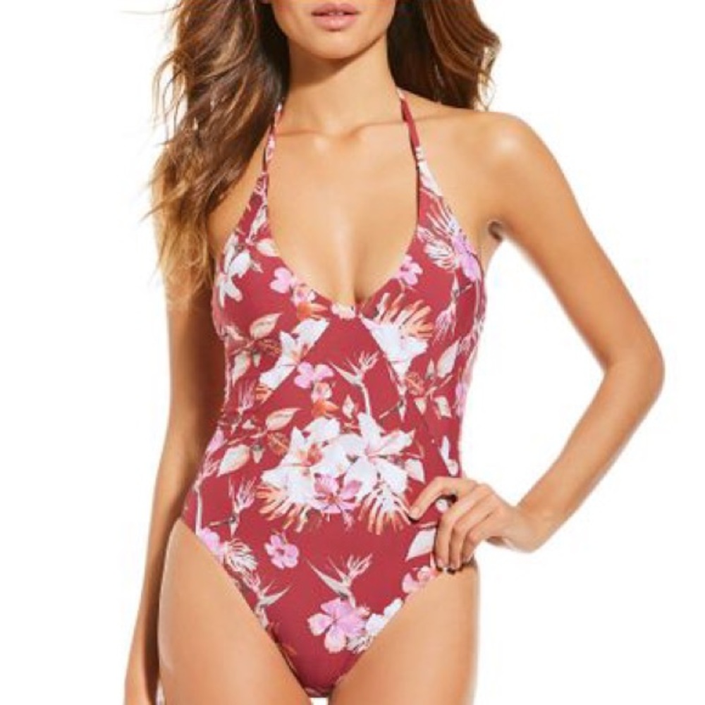 Gianni Bini One Piece Floral Kailua Swim Suit Red